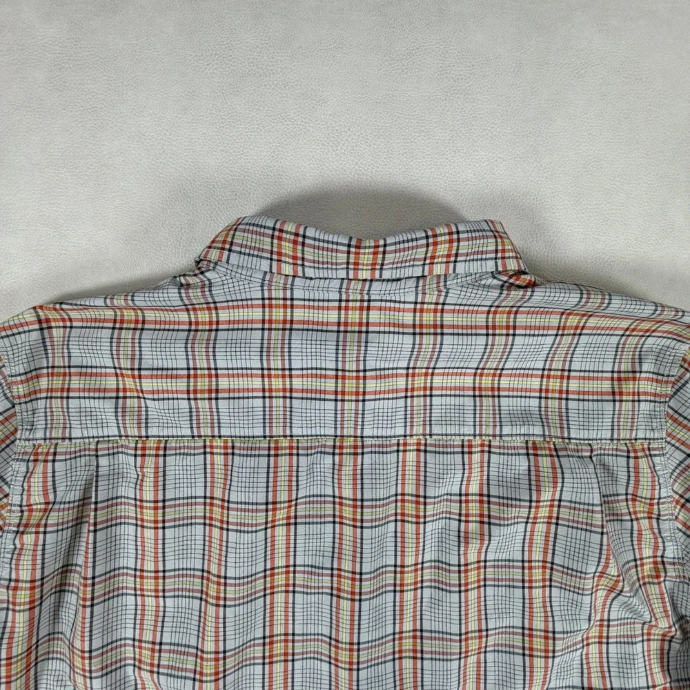The North Face Mens XXL Short Sleeve Plaid Button Down Hiking Shirt Gray Orange